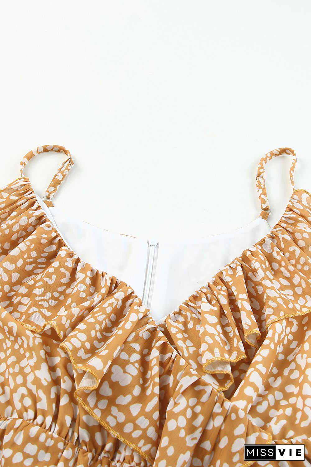 Yellow Leopard Print Drawstring Ruffled V Neck Jumpsuit