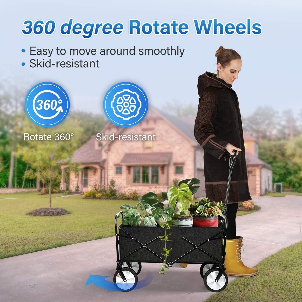 Heavy Duty Folding Portable Hand Cart with Removable Canopy  8 in. Wheels  Adjustable Handles and Double Fabric for Camping