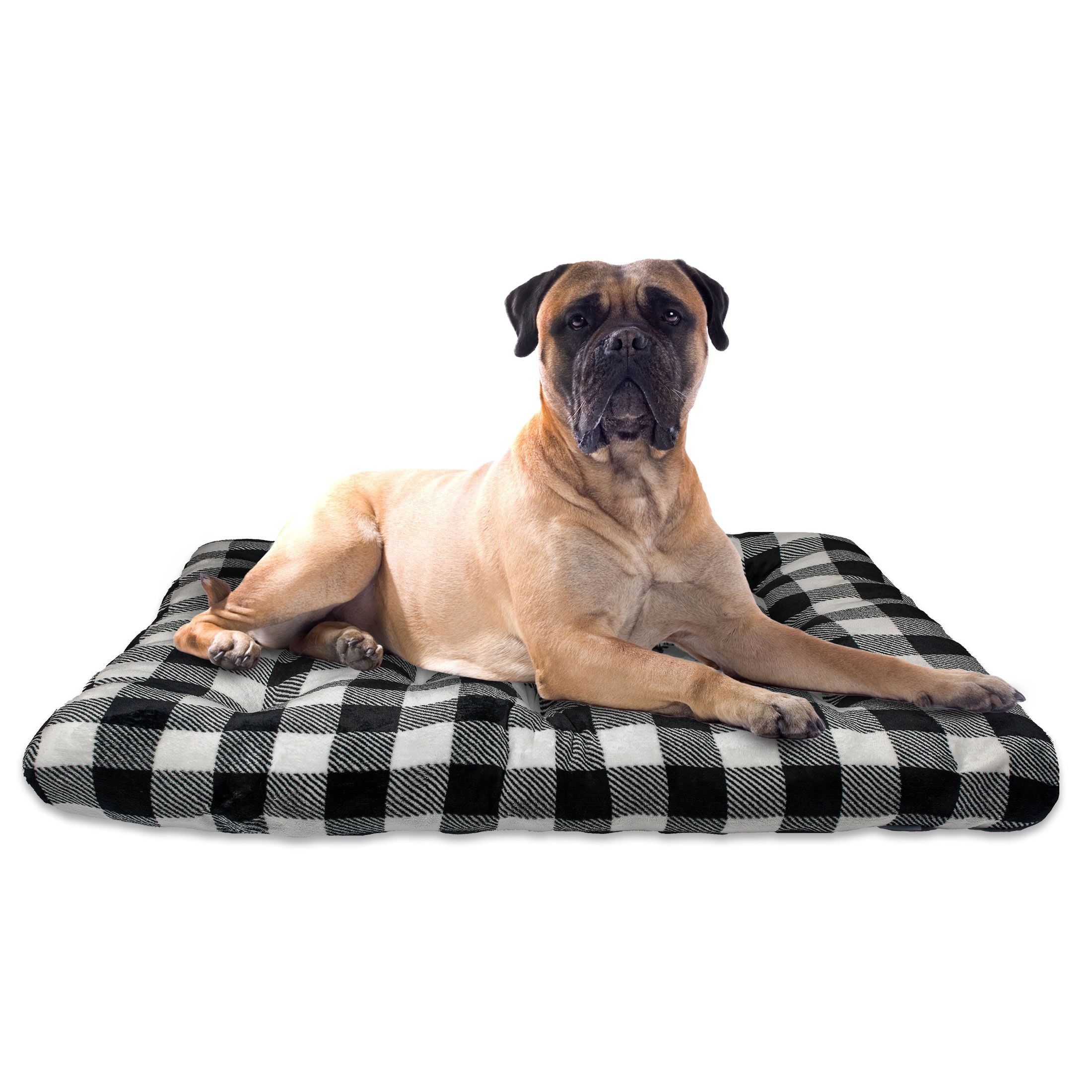 Vibrant Life Extra Large Dog Bed, Plush Tufted Black Buffalo Plaid