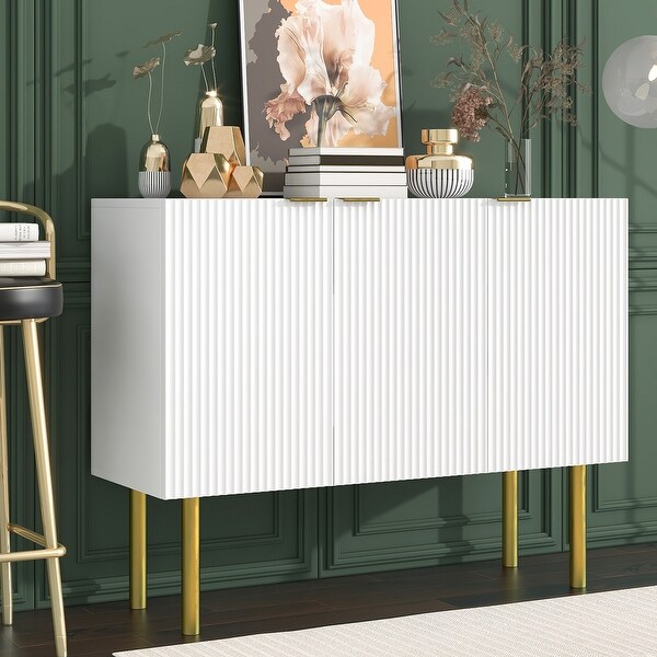 Modern Simple Sideboard Console Table with Gold Metal Legs and Handles