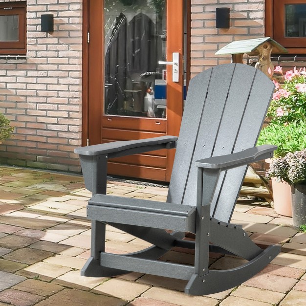 Outsunny Outdoor Rocking Chair Hdpe Adirondack Porch Rocker Chair For Garden Patio Light Gray