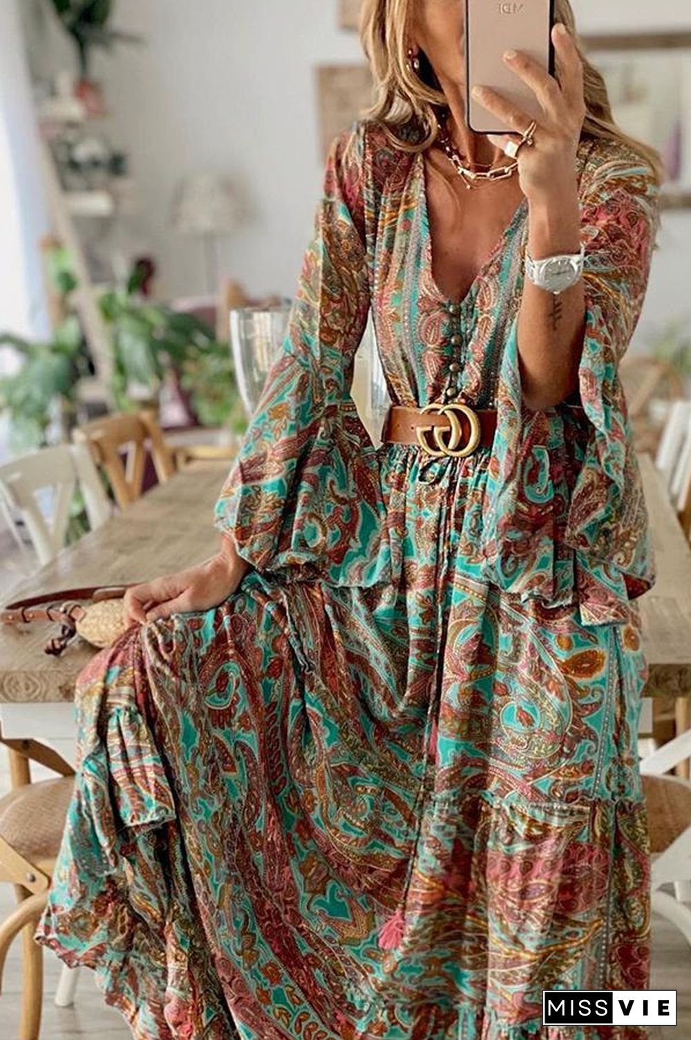 Down The West Coast Bohemia Print Maxi Dress