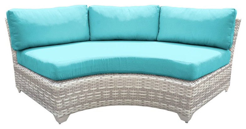 TKC Fairmont Curved Wicker Armless Patio Sofa in Beige   Tropical   Outdoor Sofas   by Homesquare  Houzz