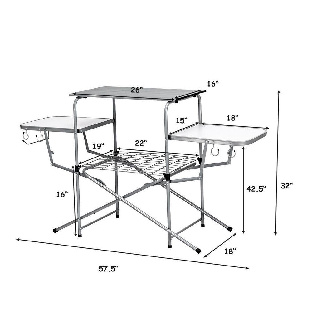 32 in. H White Rectangle Aluminum Foldable Camping Outdoor Picnic Table Kitchen Grilling Stand BBQ WF-OP3688