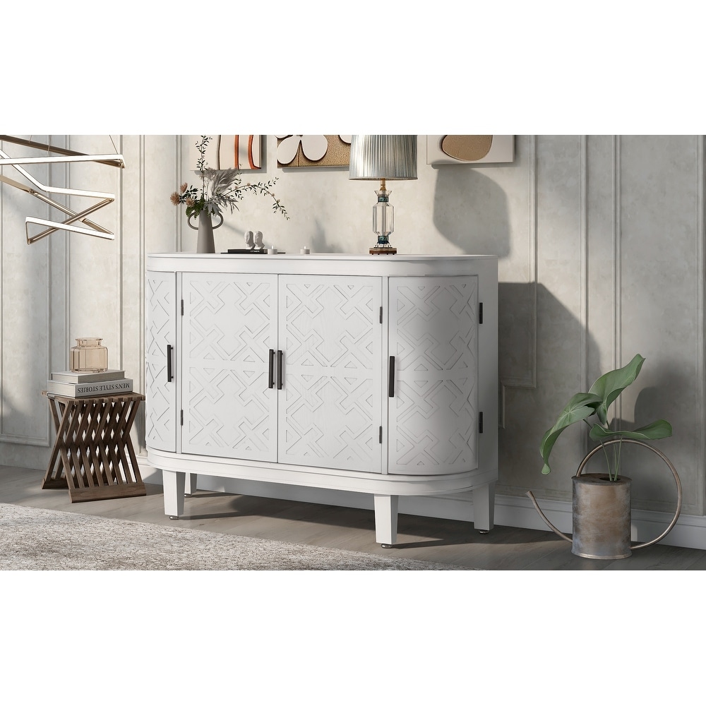 Accent Storage Cabinet Sideboard Wooden Cabinet with Antique Pattern Doors for Hallway  Entryway  Living Room Bedroom