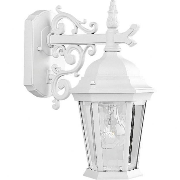 Progress Lighting Welbourne 1 light Outdoor Wall Lantern Textured White Clear Beveled Glass