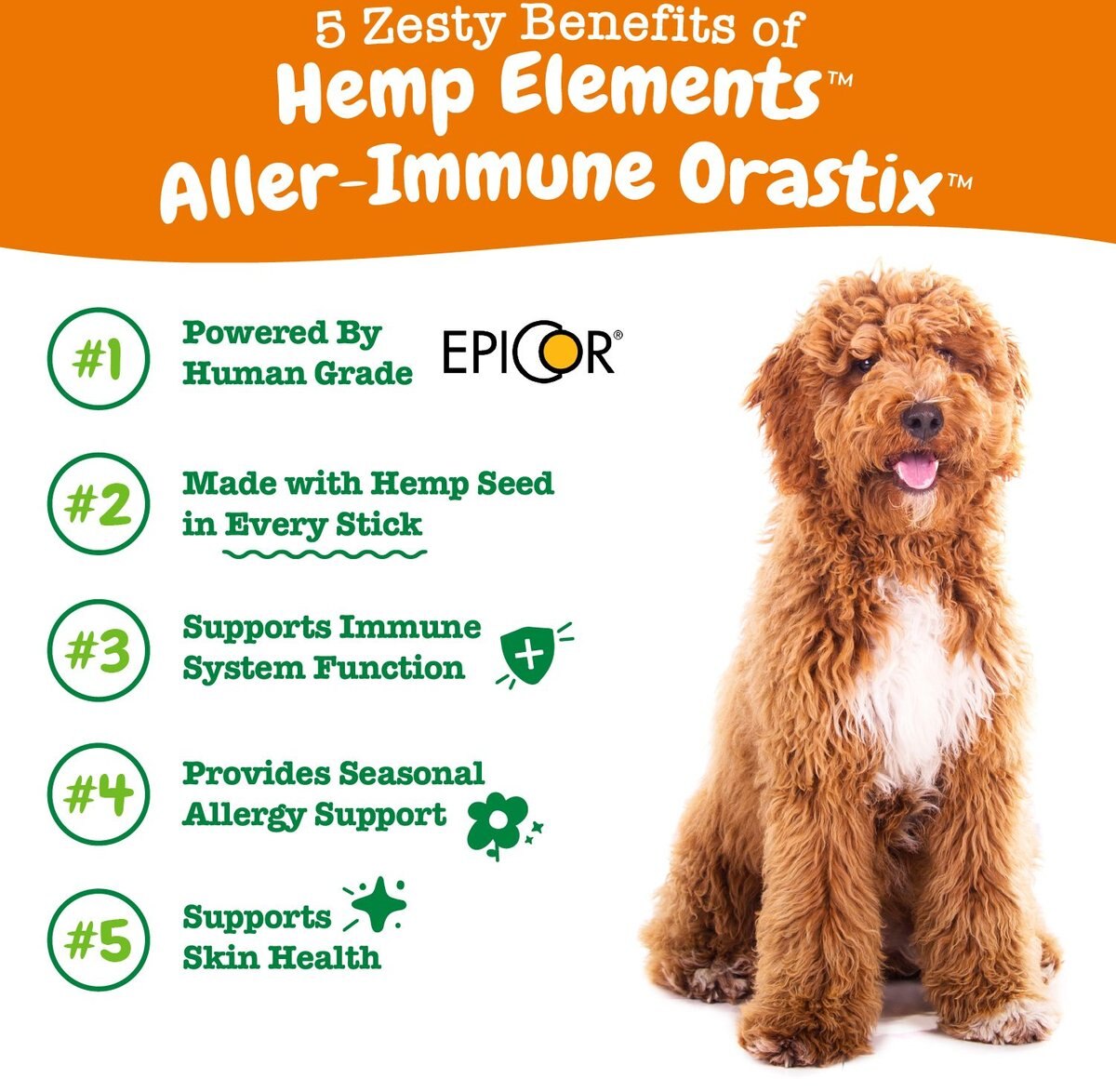 Zesty Paws Hemp Elements Aller-Immune OraStix Peppermint Flavored Dog Dental Chews