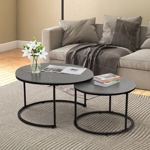 Round Black Grey Nesting Coffee Table (Set of 2)