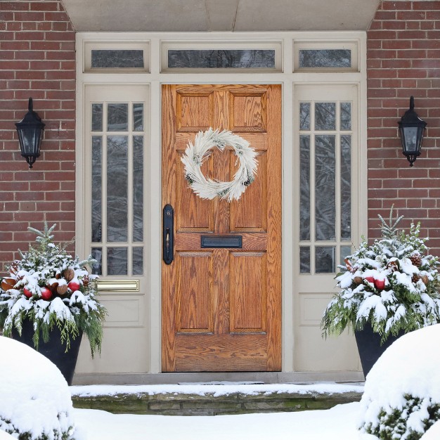 White Flocked Artificial Christmas Wreath With Pine Cones