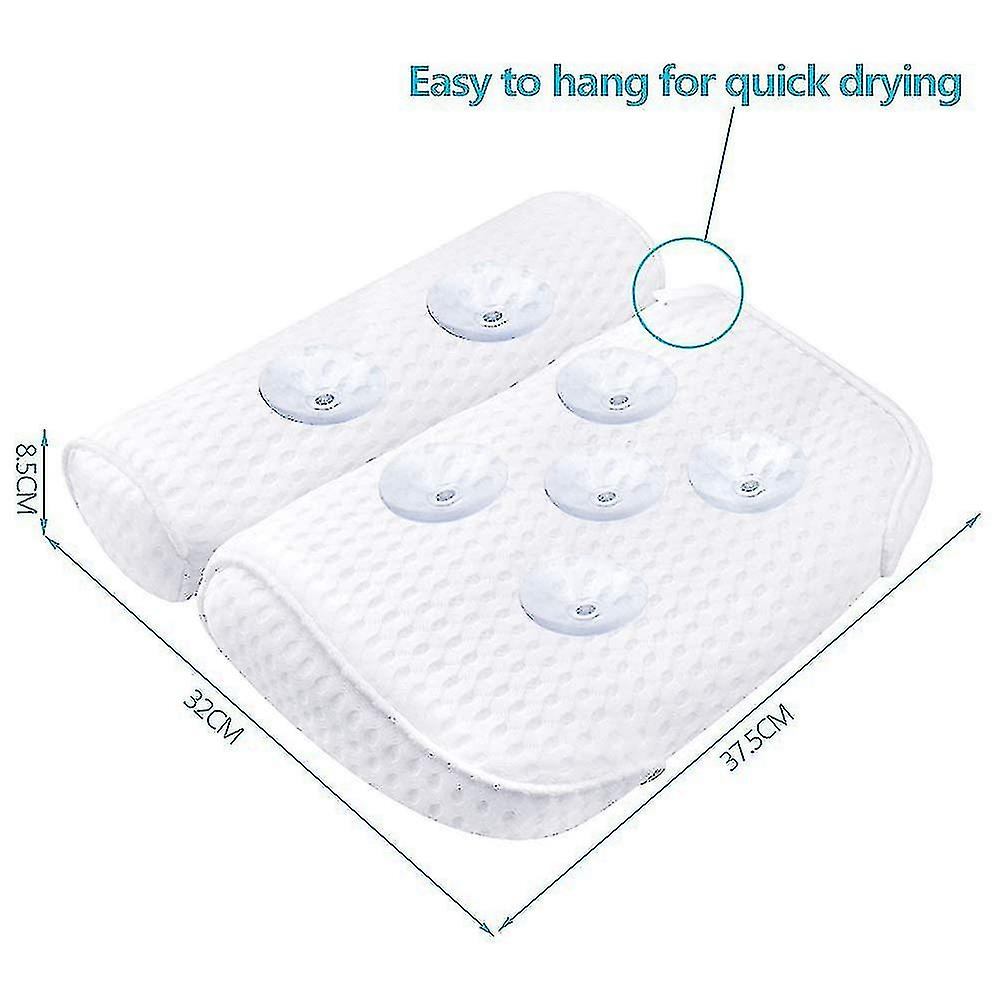 Bath Pillow， Bathtub Spa Pillow With 4d Air Mesh Technology And 7 Suction Cups， Helps Support Head，