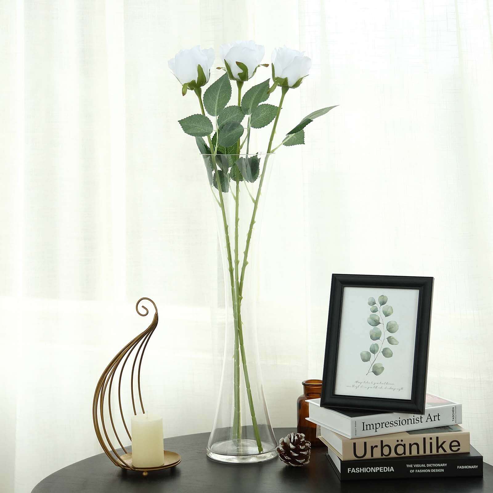 24pcs White Long Stem Artificial Silk Roses Flowers 31