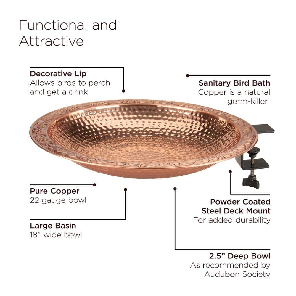 Good Directions 18 in. Pure Copper Deck Mount Birdbath BBD18