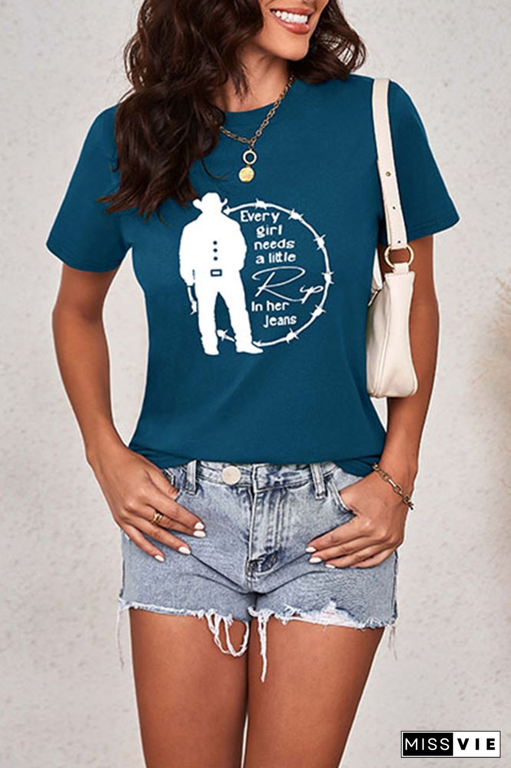 Every Woman Needs a Little Rip in their Jeans Graphic Printed Short Sleeve T Shirt Wholesale