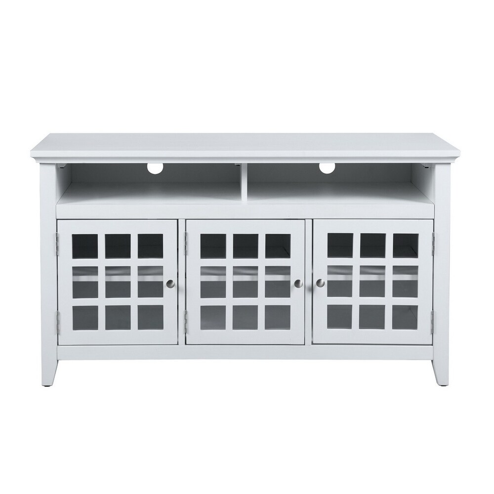 Solid Wood TV Stand  Entertainment Center 48'' TV Stand with Glass Doors  TV Console or Storage Cabinet Sideboard Buffet  White