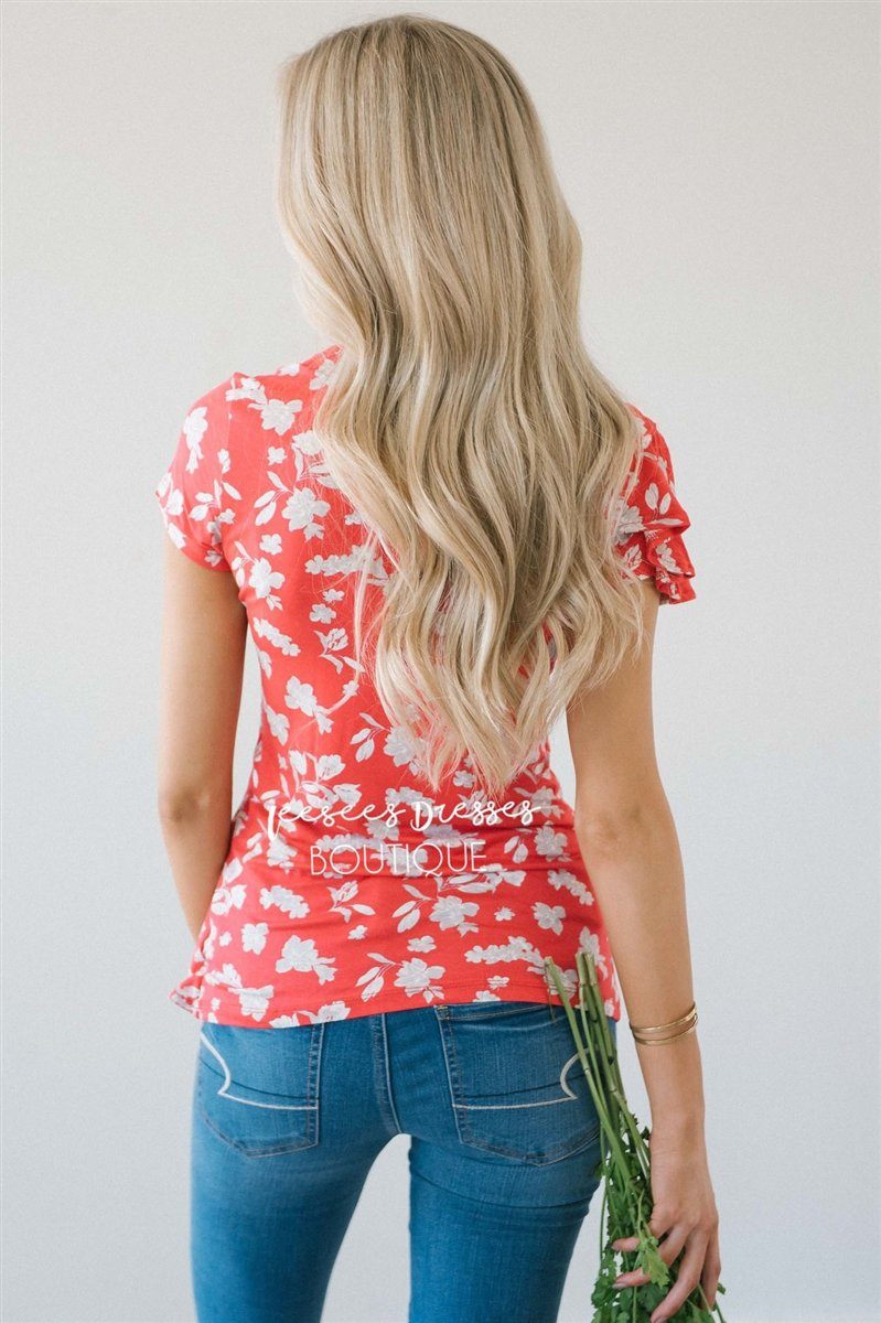 Asymmetric Ruffle Front Floral Top