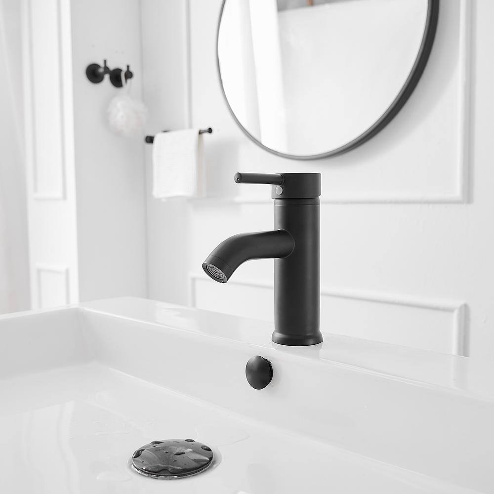 BWE Single Hole Single-Handle Bathroom Faucet With Pop Up Drain in Matte Black A-99052-B-2