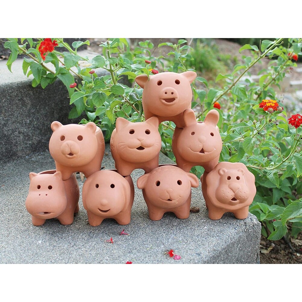 Set of 8 Adorable Terracotta Mini Animal Shaped pots   3.5\