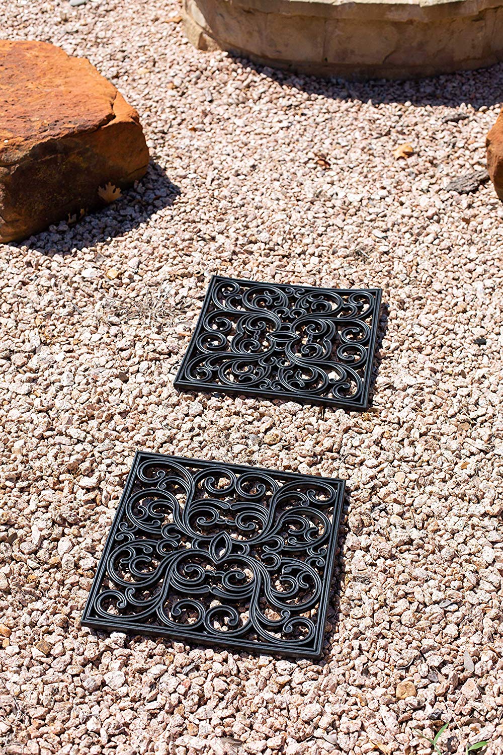 BirdRock Home Rubber Stepping Stone Tiles - 15 x 15" - Set of 3 - Black