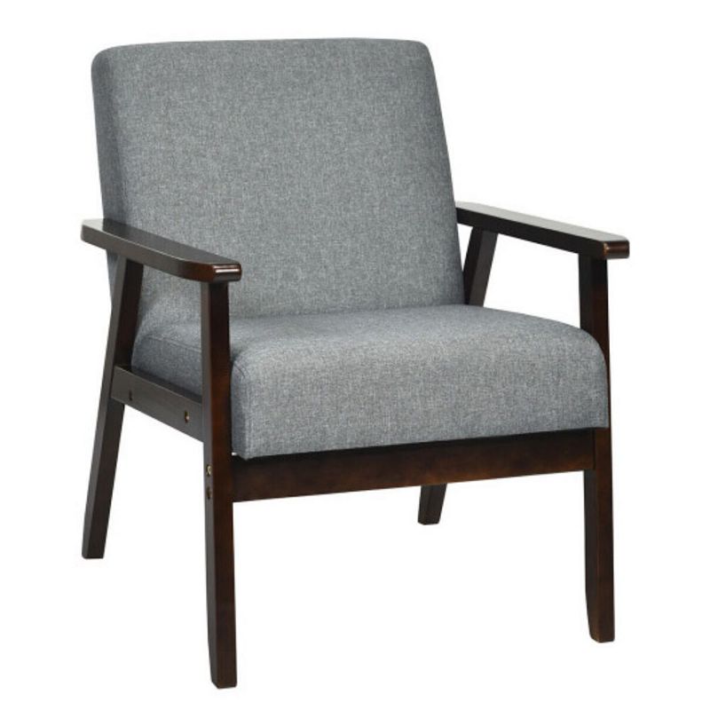 Solid Rubber Wood Fabric Accent Armchair