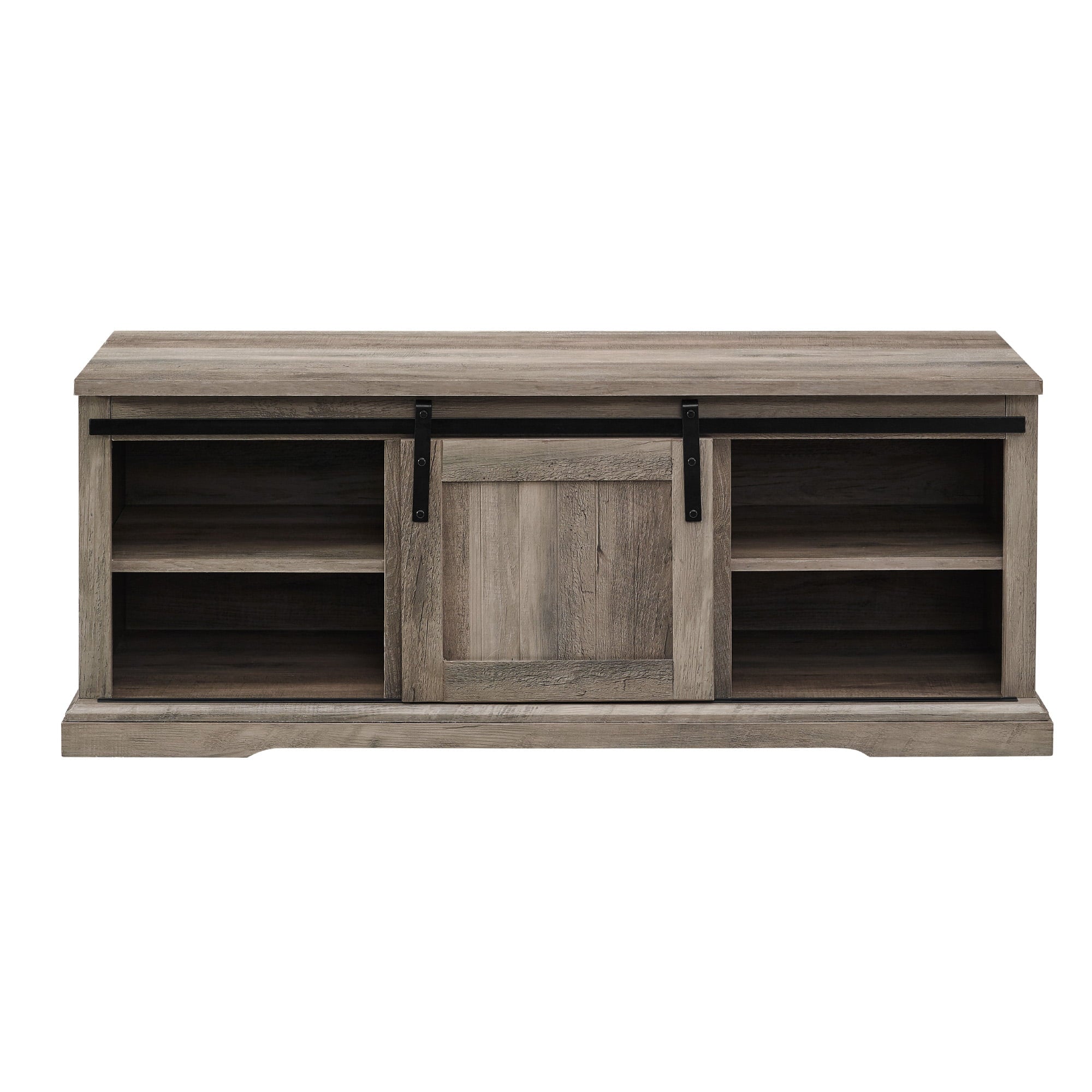 Woven Paths Dorset Grooved Sliding Barn Door Storage Bench, Gray Wash