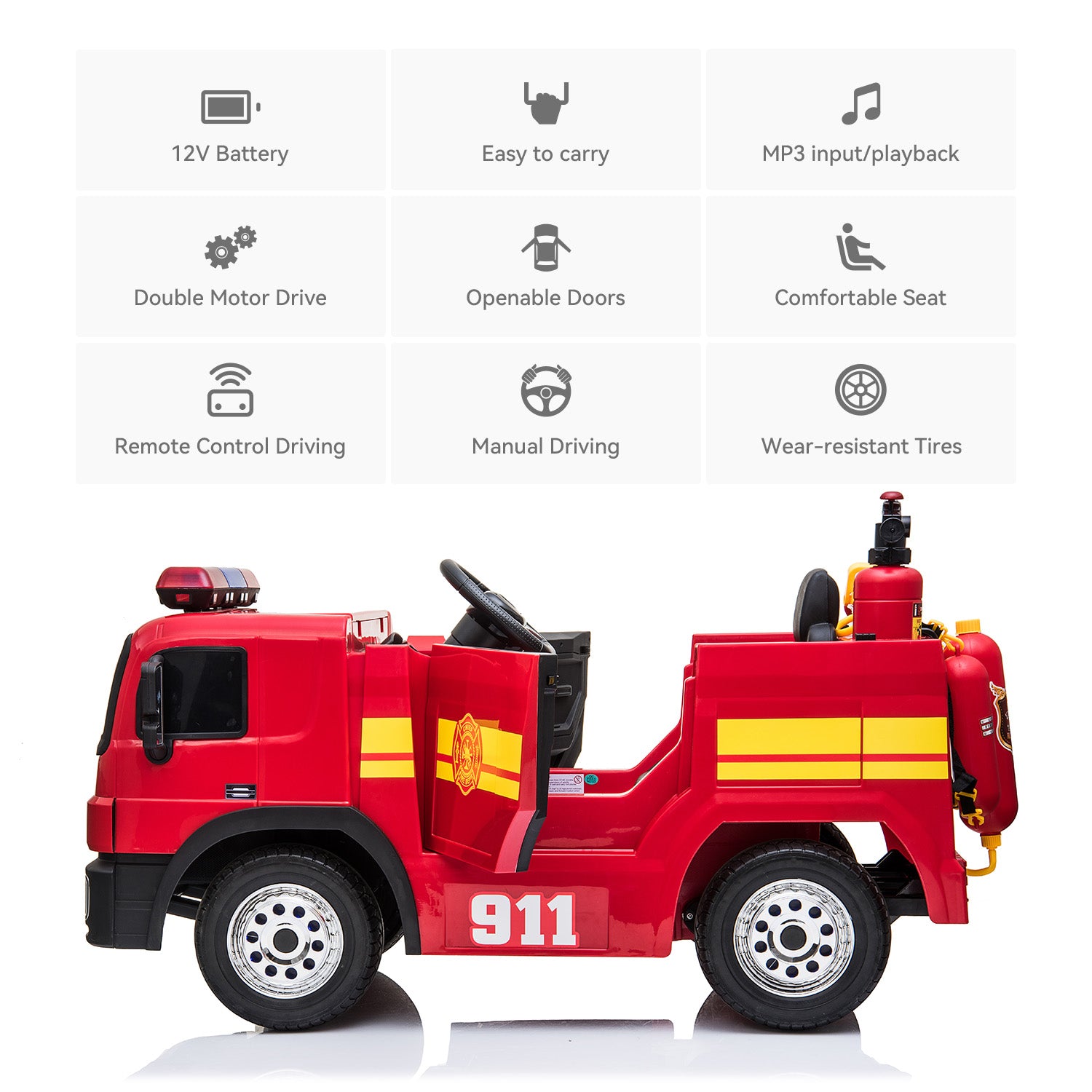 Ride On Fire Truck Electric Car Remote Control 12V Battery Toddler Power Driving Car