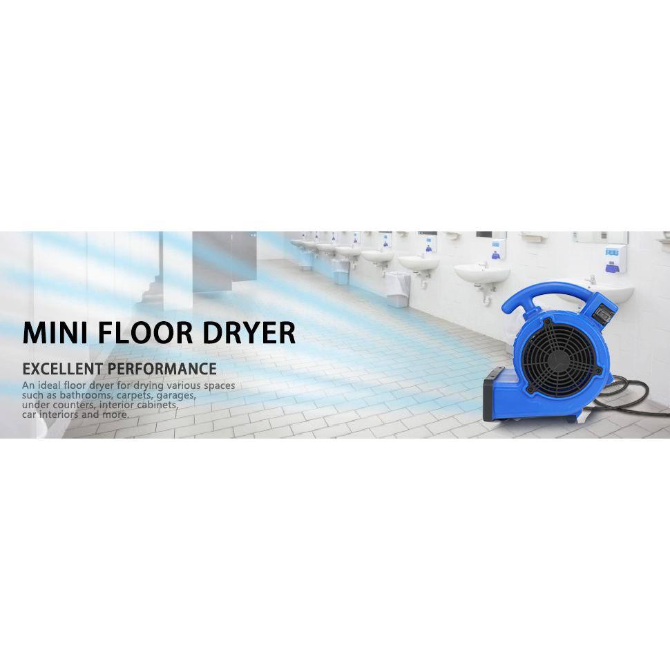 Lukvuzo 12 in. Blue 305 CFM Air Mover Mini Floor Blower Fan for Water Damage Carpet Dryer Floor Bathroom Exhaust Fan HDSA11FS028