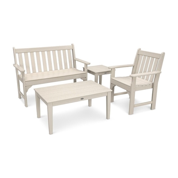 POLYWOOD Vineyard 4Piece Outdoor Bench，Chair，and Table Set