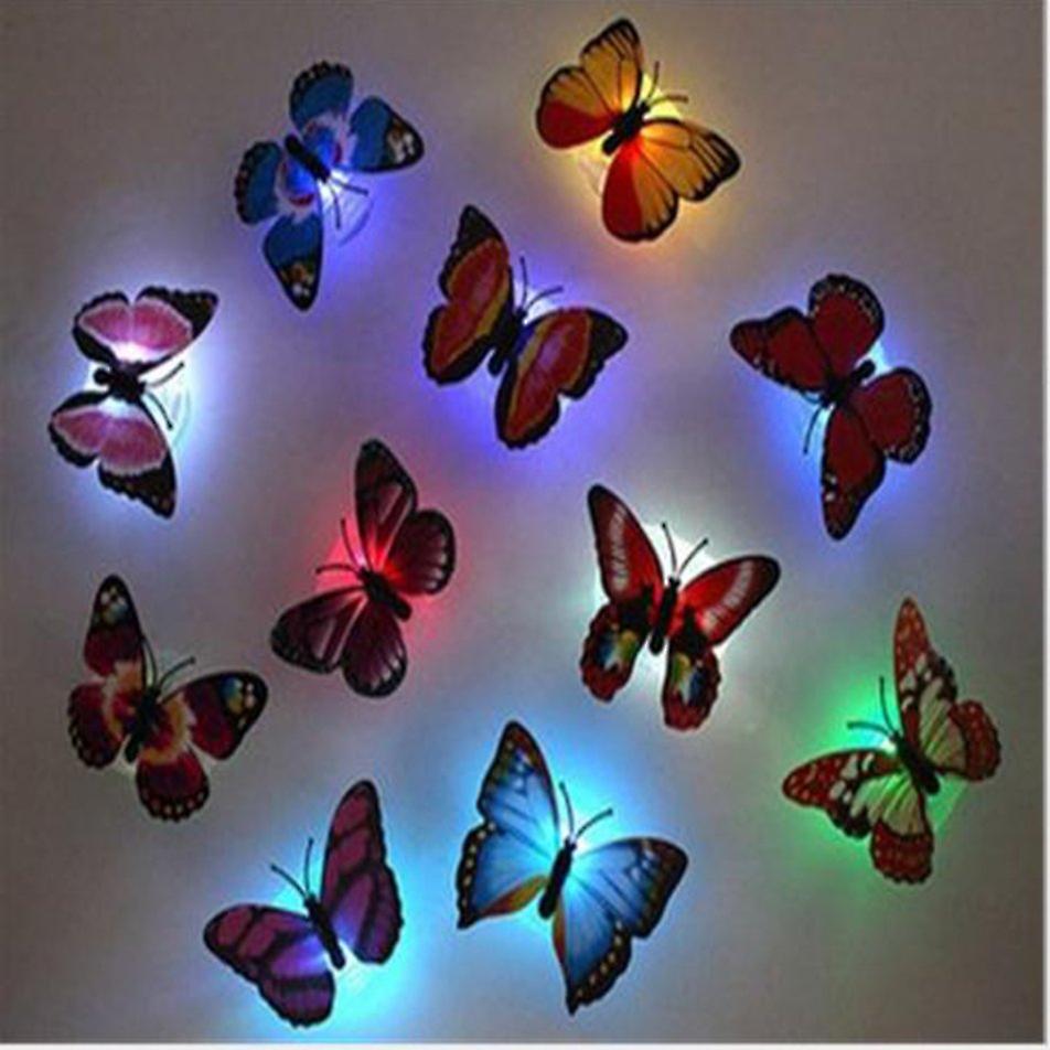 Creative Colorful Led Butterfly Night Light 3d Stereo Simulation Butterfly Wall Stickers Wall Decoration Led Night Light Lamp