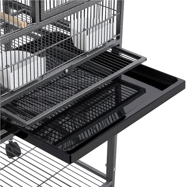 Topeakmart Stackable Metal Wide Bird Cage Divided Bird Breeder Cage with Rolling Stand for Finch Canaries Parakeets Cockatiels Budgies Black