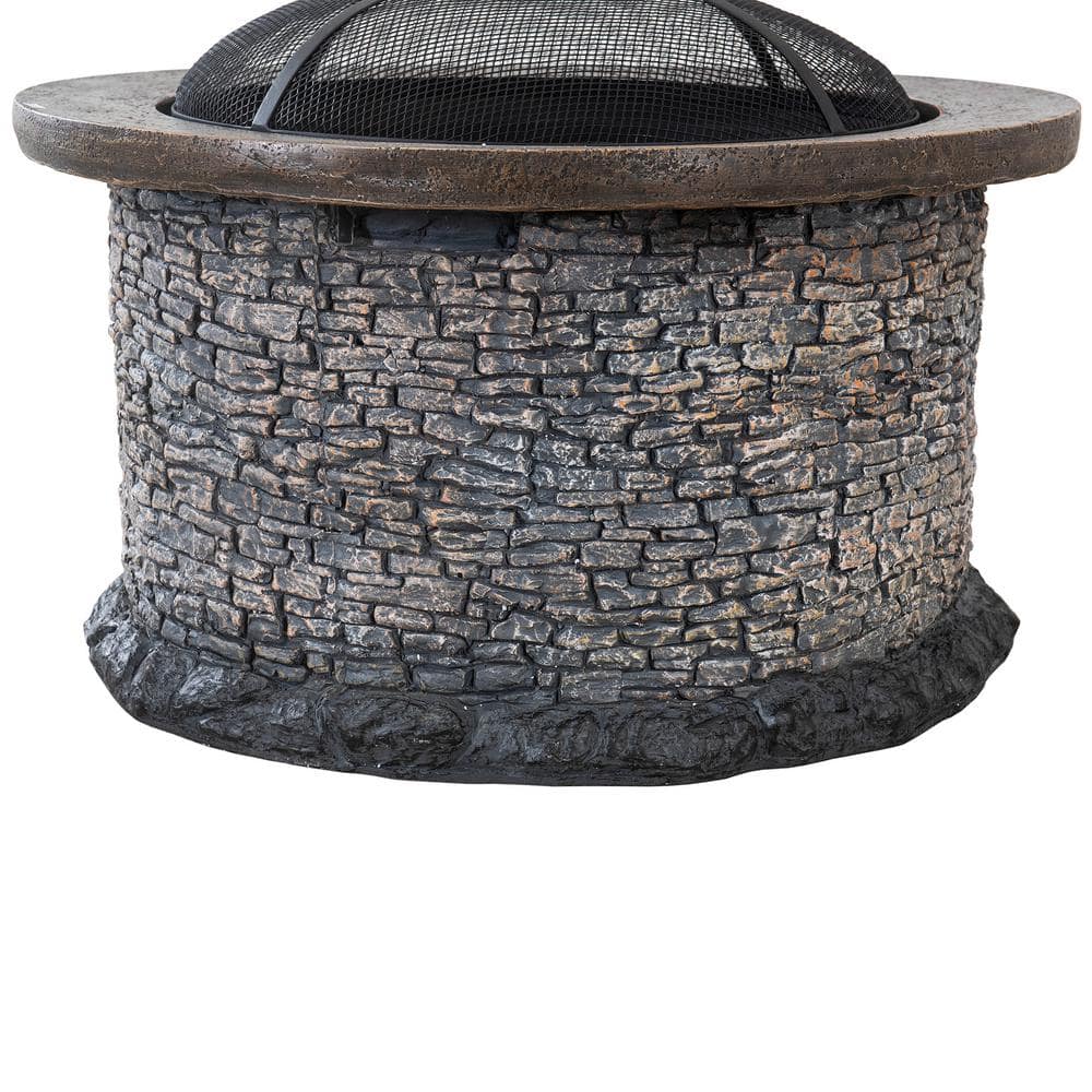 Sunjoy Lankershim Stone 31.89 in. x 24.21 in. Round Steel Wood Burning Firepit 169506