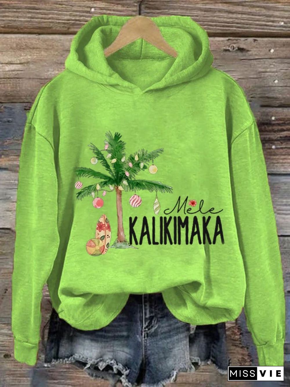 Women's Mele Kalikimaka Chrismas Print Casual Hoodie