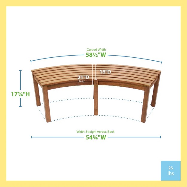 Achla Designs Indoor outdoor Natural Oil Finish Eucalyptus Curved Backless Garden Bench