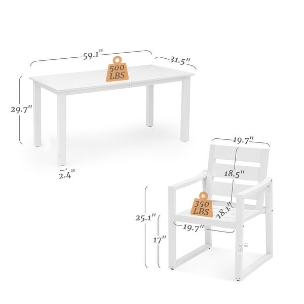 LUE BONA 5Piece HDPS Rectangular Patio Dining Set with Slatted Table Top and outdoor Armchairs