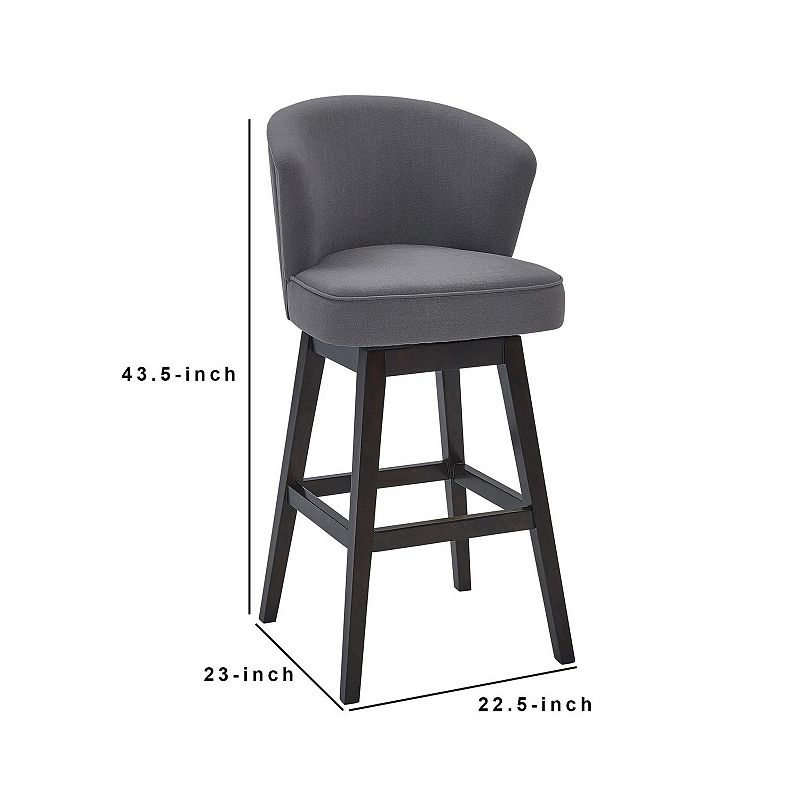 30 Inches Padded Swivel Barstool with Curved Backrest， Gray