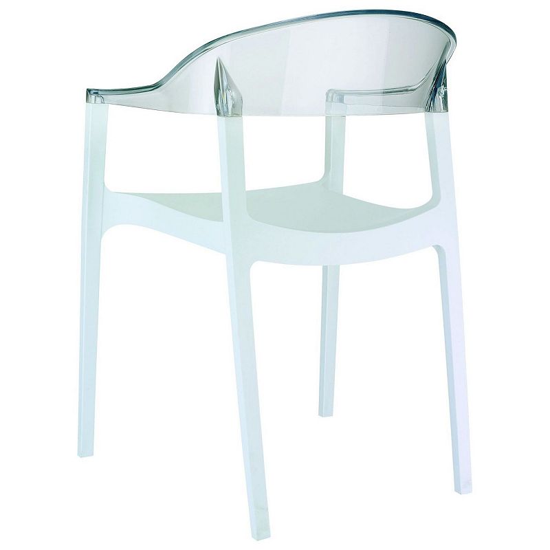 32 White and Clear Transparent Stackable Outdoor Patio Dining Arm Chair