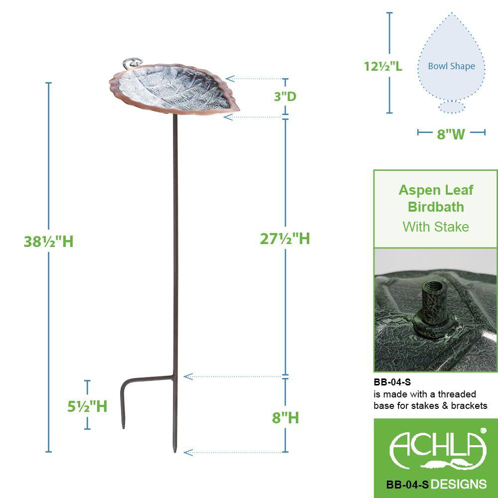 Achla Designs 12.5 in. L Antique Brass Plated Aspen Leaf Birdbath with Stake BB-04-S