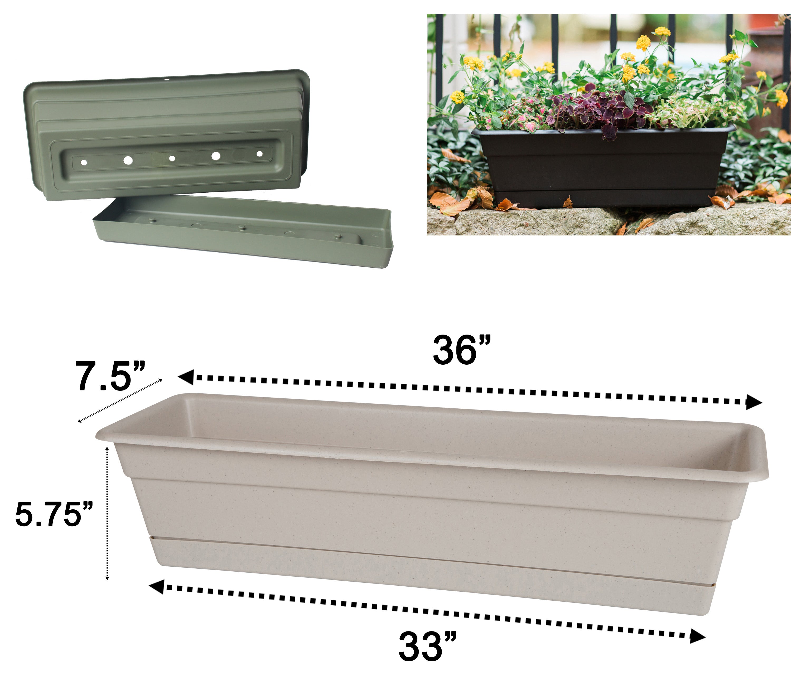 Bloem Dura Cotta Window Box Planter W/Tray 36 x 5.75 Plastic Rectangle Terracotta