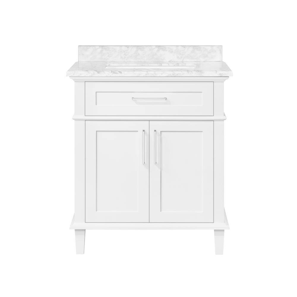 Home Decorators Collection Sonoma 30 in. W x 22 in. D x 34 in. H Bath Vanity in White with White Carrara Marble Top Sonoma 30W