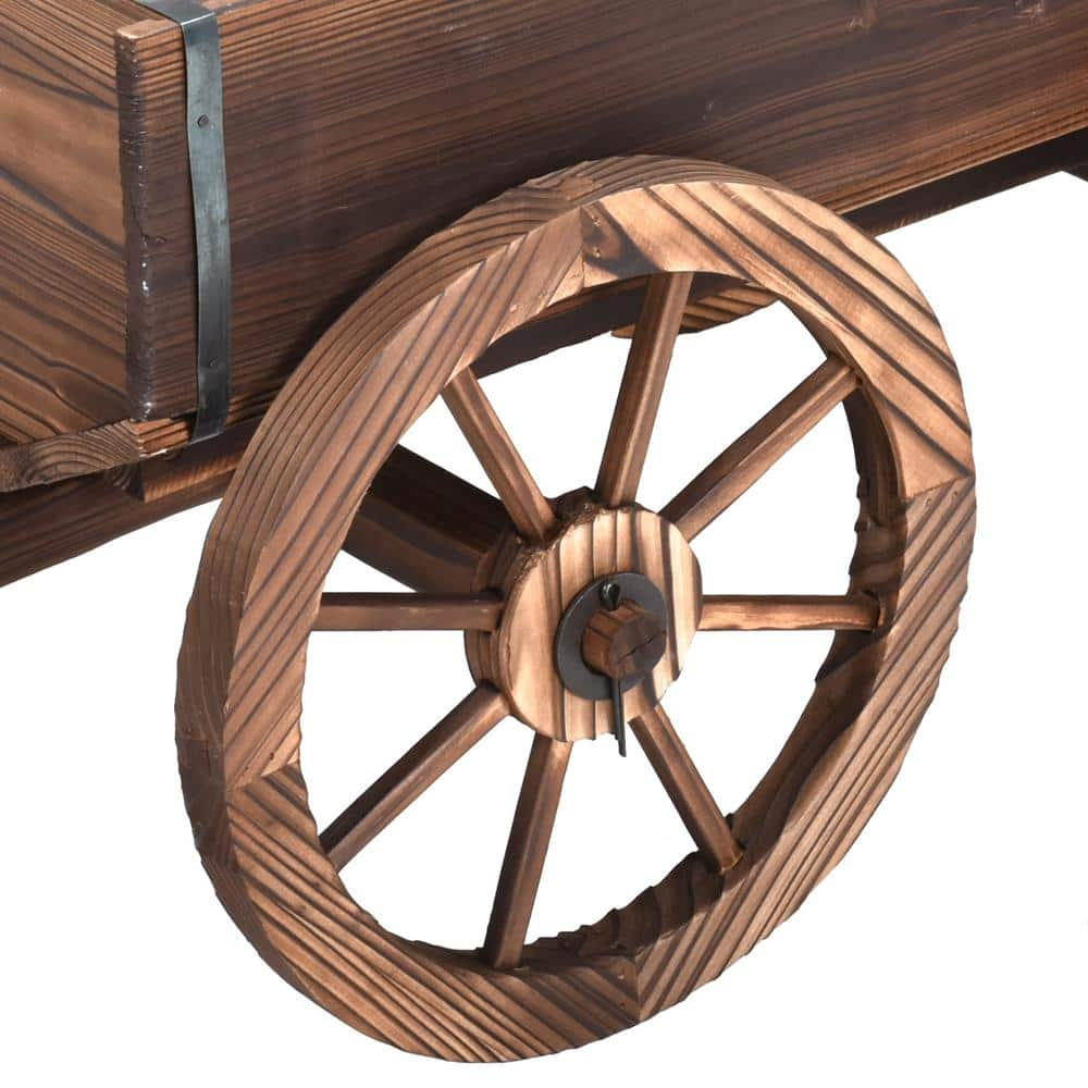 HONEY JOY 47.2 in. x 17.0 in. x 21.0 in. Outdoor Brown Wood Flower Planter Wagon Decor Wheels TOPB000952