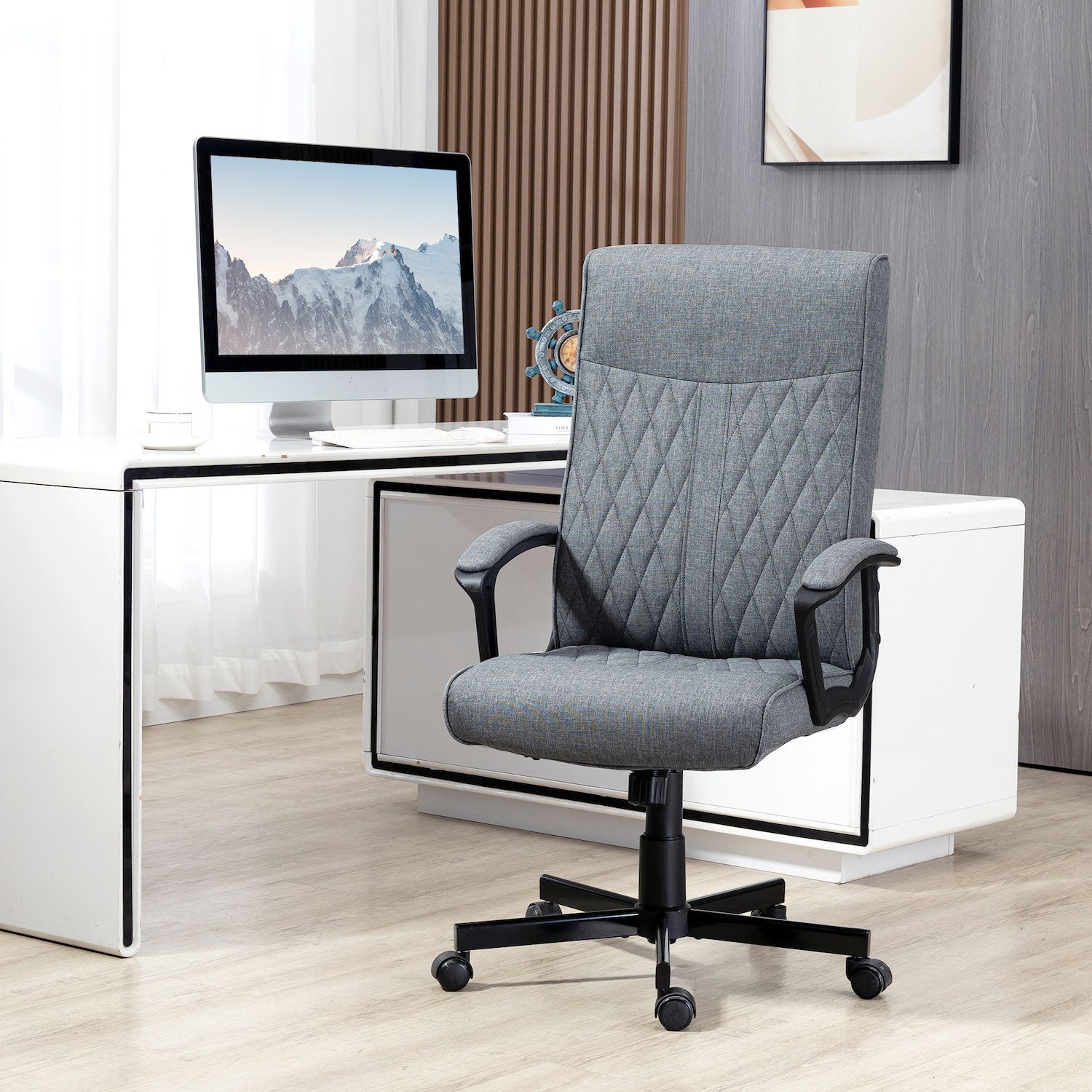 Vinsetto High-Back Home Office Chair， Computer Desk Chair with 360 Degree Swivel， Adjustable Height and Tilt Function， Dark Grey