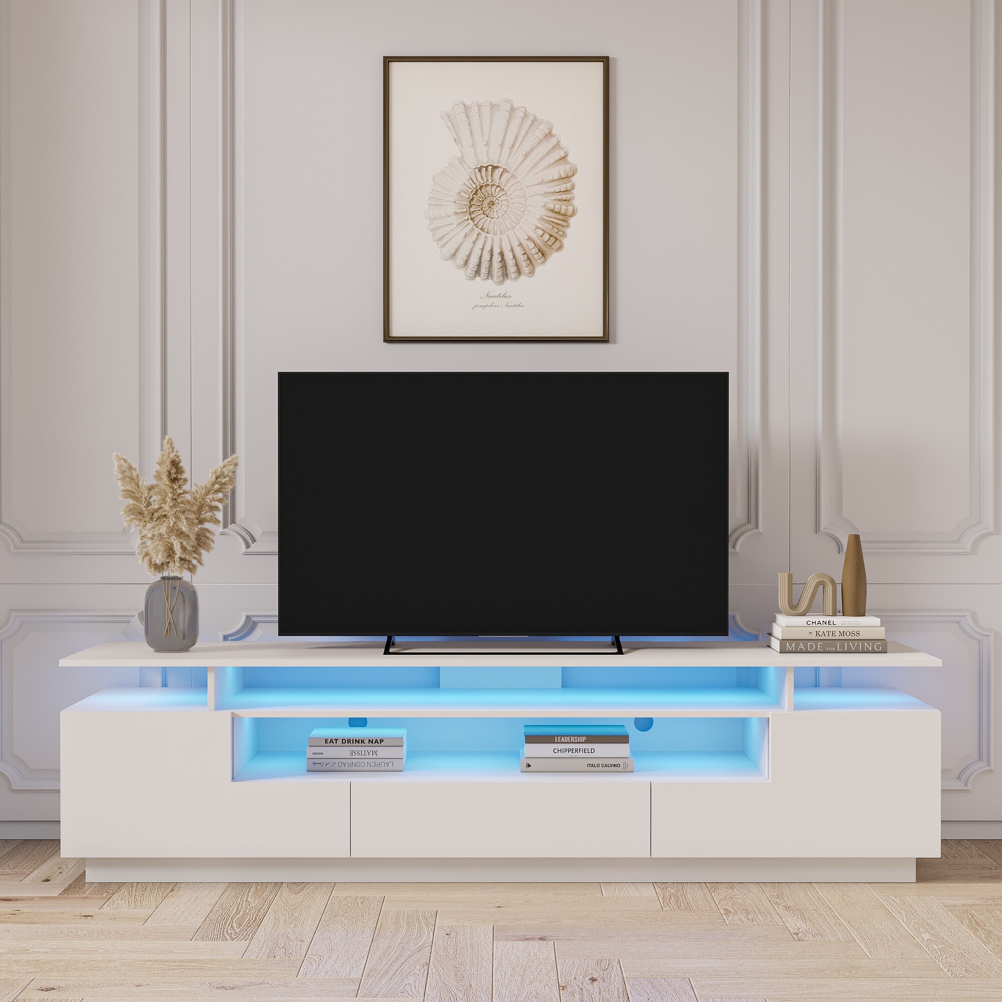 Modern TV Stand， 20 Colors LED TV Stand w/Remote Control Lights