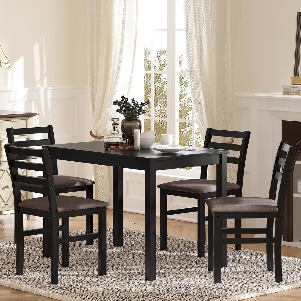 5 Piece Dining Table Set  Rectangle Dining Table with 4 Upholstered Chairs for 4 People for Dining Room and Kitchen