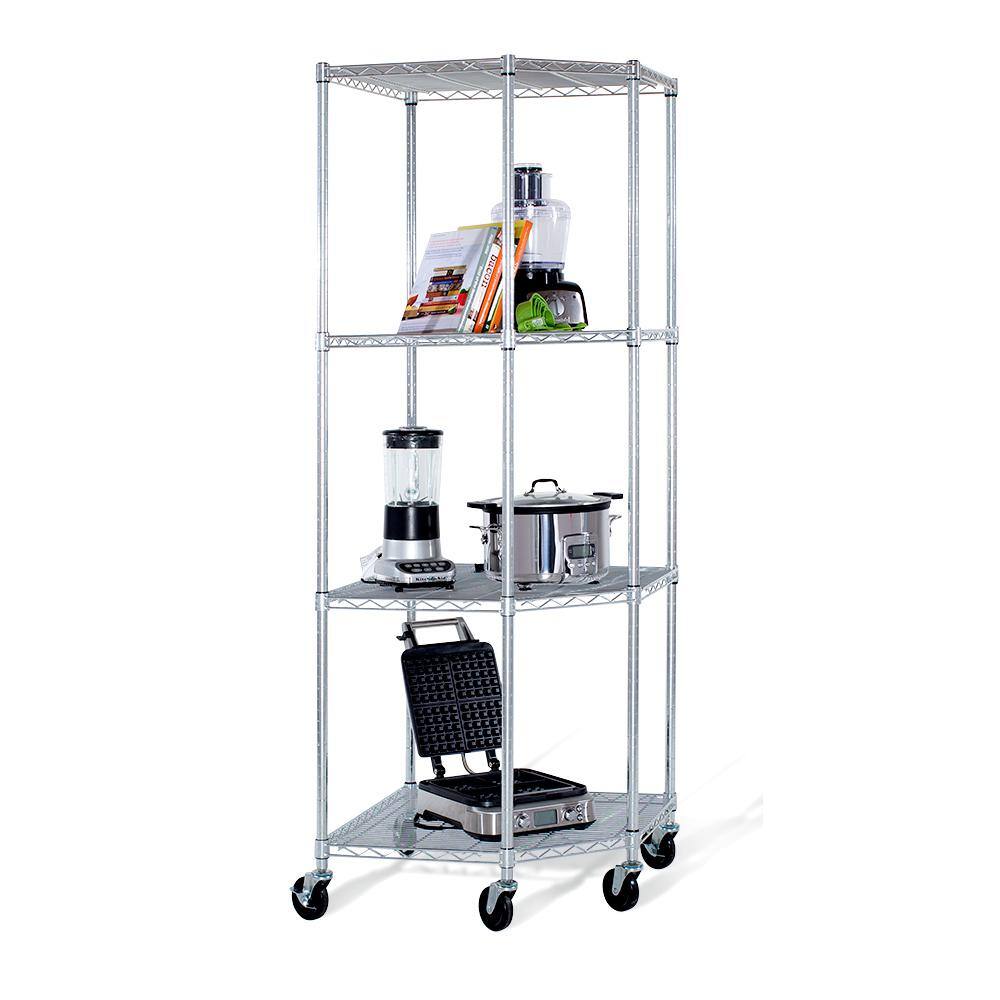 TRINITY EcoStorage Chrome 4-Tier Rolling Corner Steel Wire Shelving Unit (27 in. W x 77 in. H x 18 in. D) TBFZ-0909