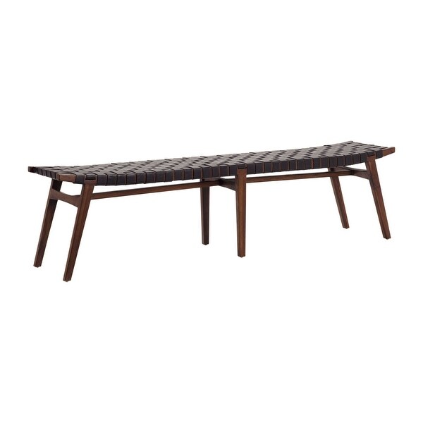 Willow 74-inch Teak and Woven Full Grain Leather Bench