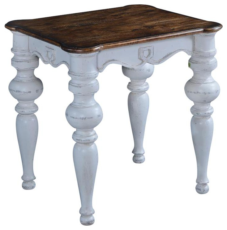 End Table Side Portico Antique White Rustic Pecan Solid Wood Round   French Country   Side Tables And End Tables   by EuroLuxHome  Houzz