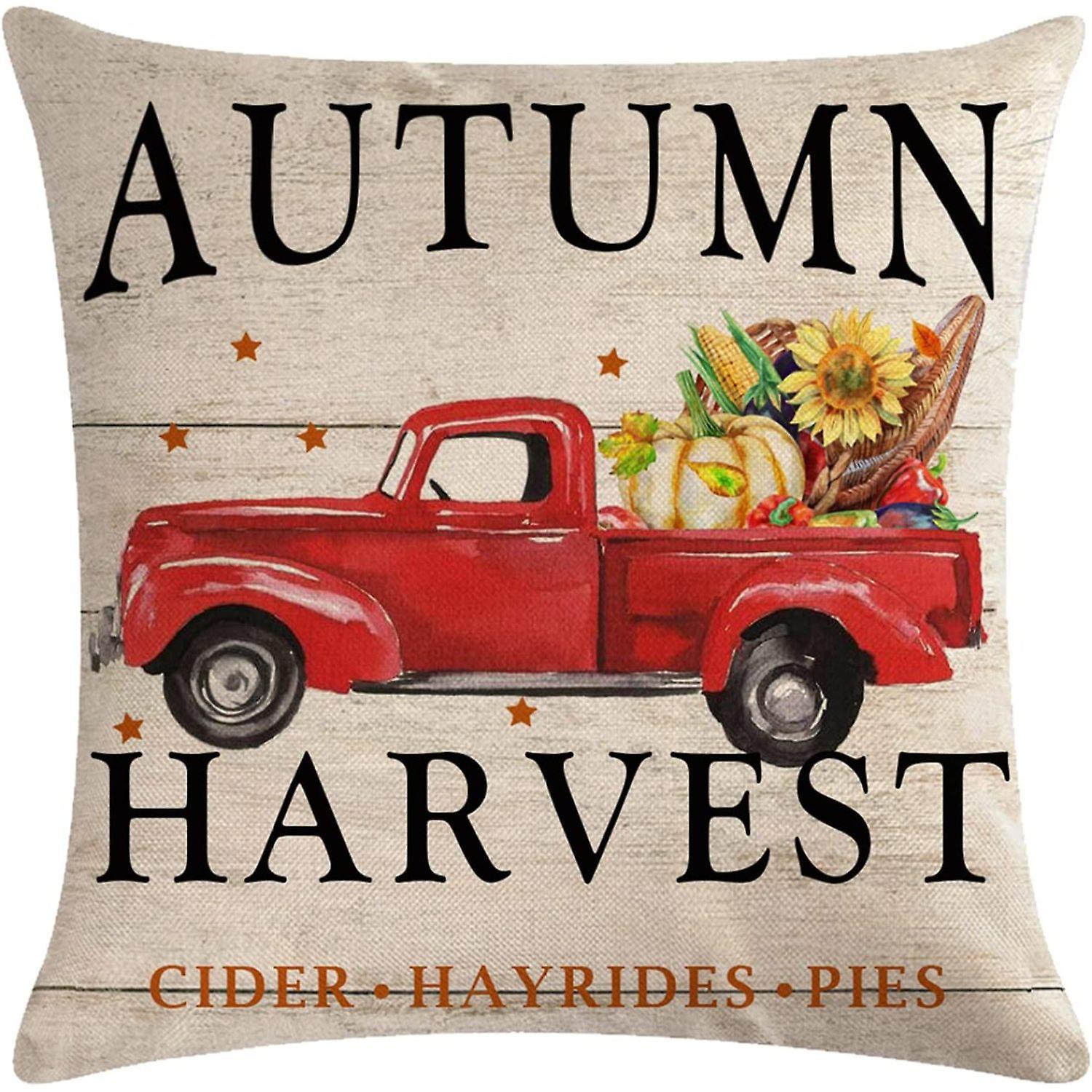 Set Of 2 Pumpkin Throw Pillow Covers Retro Red Truck Autumn Harvest Cushion Cover Farmhouse Decorative Cotton Linen Pillowcases 18