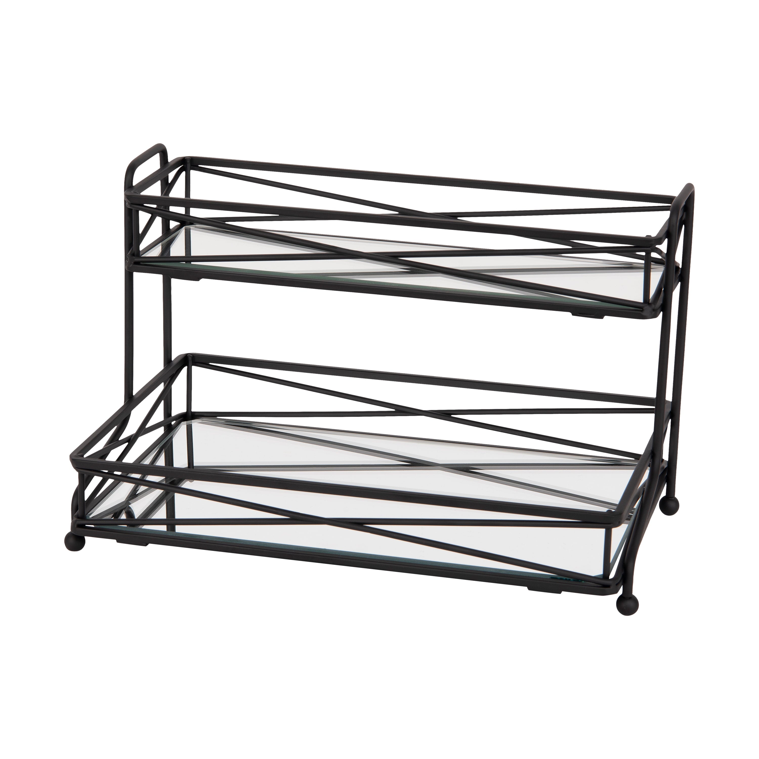 Home Details 2 Shelf Tiered Vanity Tower Organizer, Matte Black