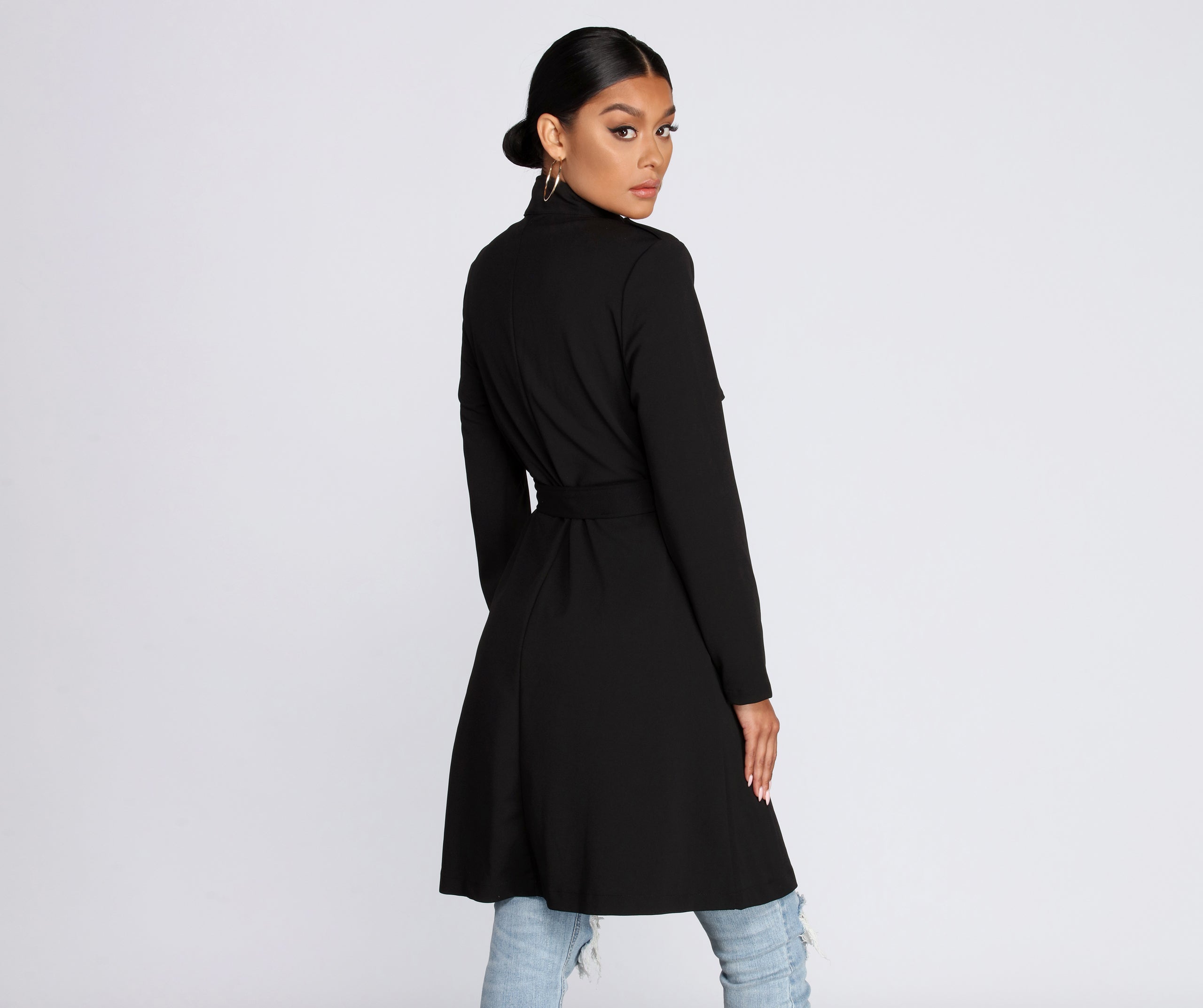 Feminine Flare Zip Up Trench Coat