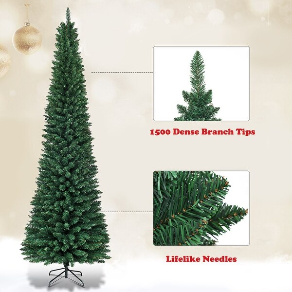 Gymax 9' PVC Artificial Christmas Tree Holiday Decor Slim Pencil Tree