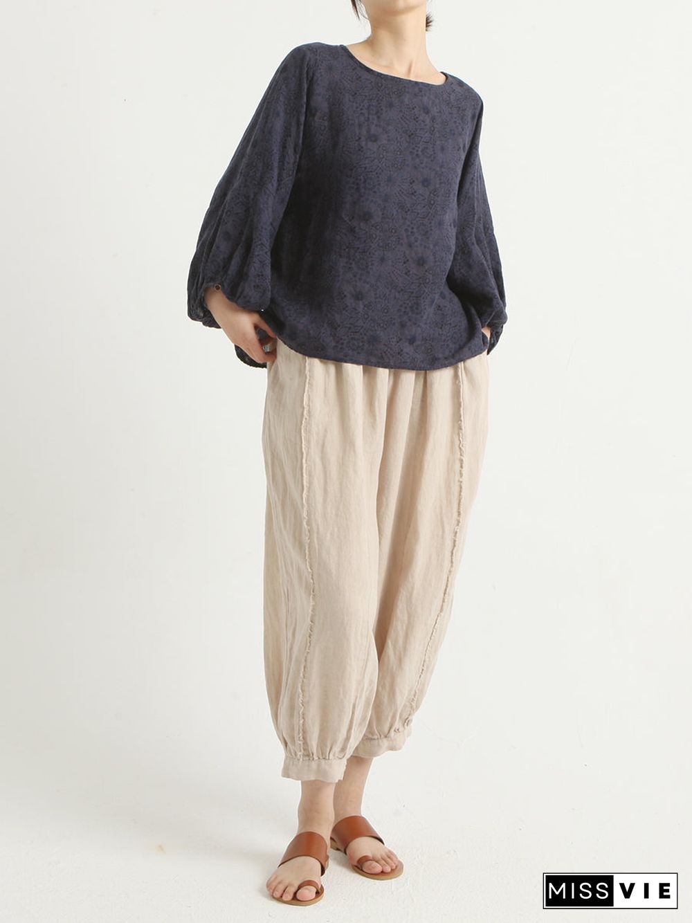 Plus Size Linen Casual Women Loose Harem Pants